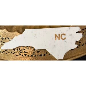 bidk home North Carolina White Marble Cheese Board Gold NC Inlay State Tray